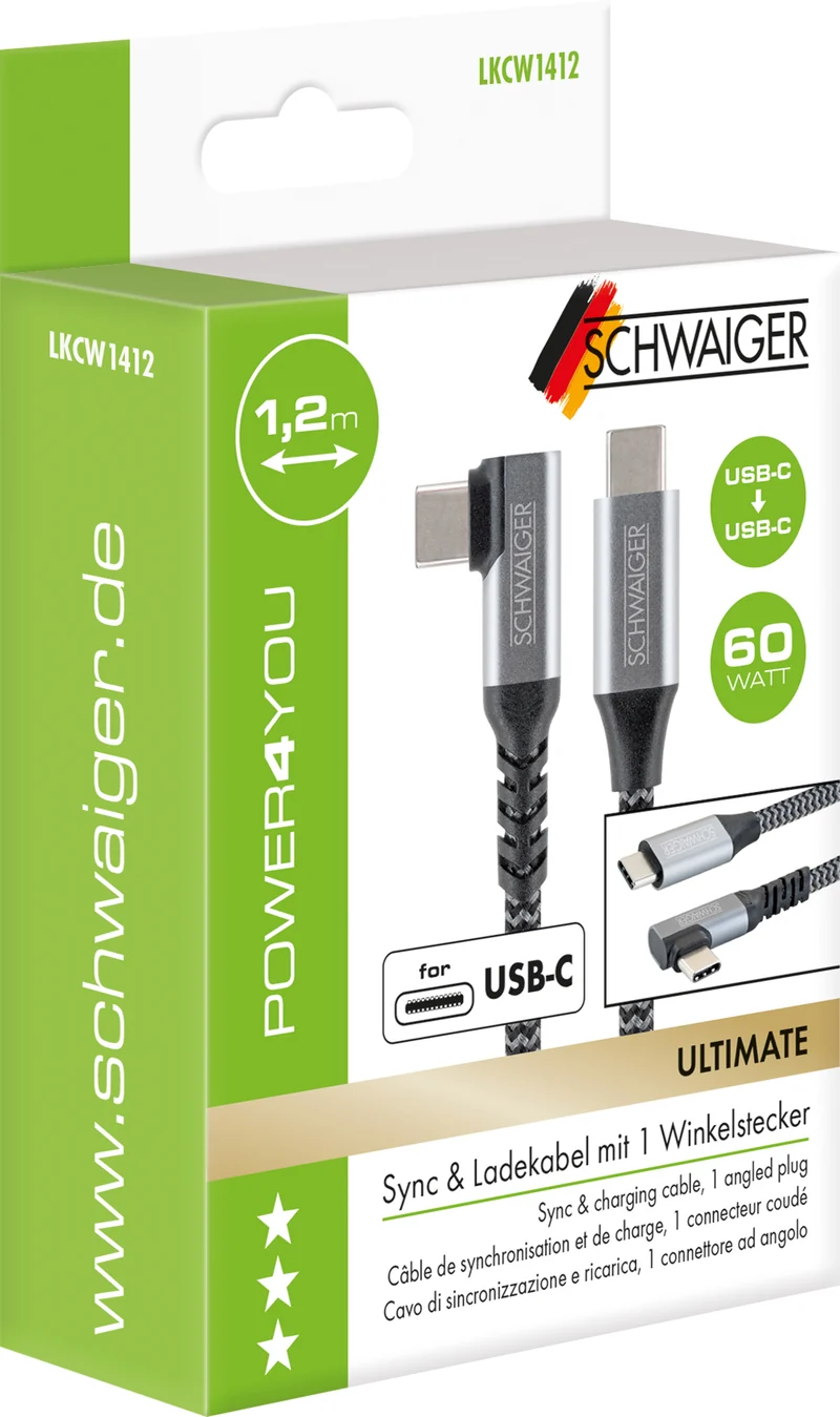 Ladekabel USB-C mit Winkelstecker (1,2 / 2 m)
