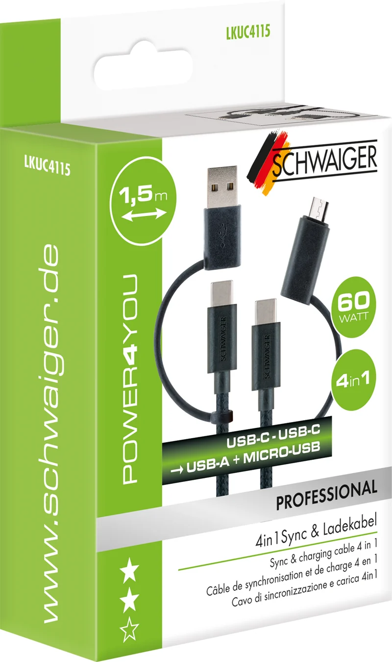 4in1 USB-Ladekabel 1,5 m