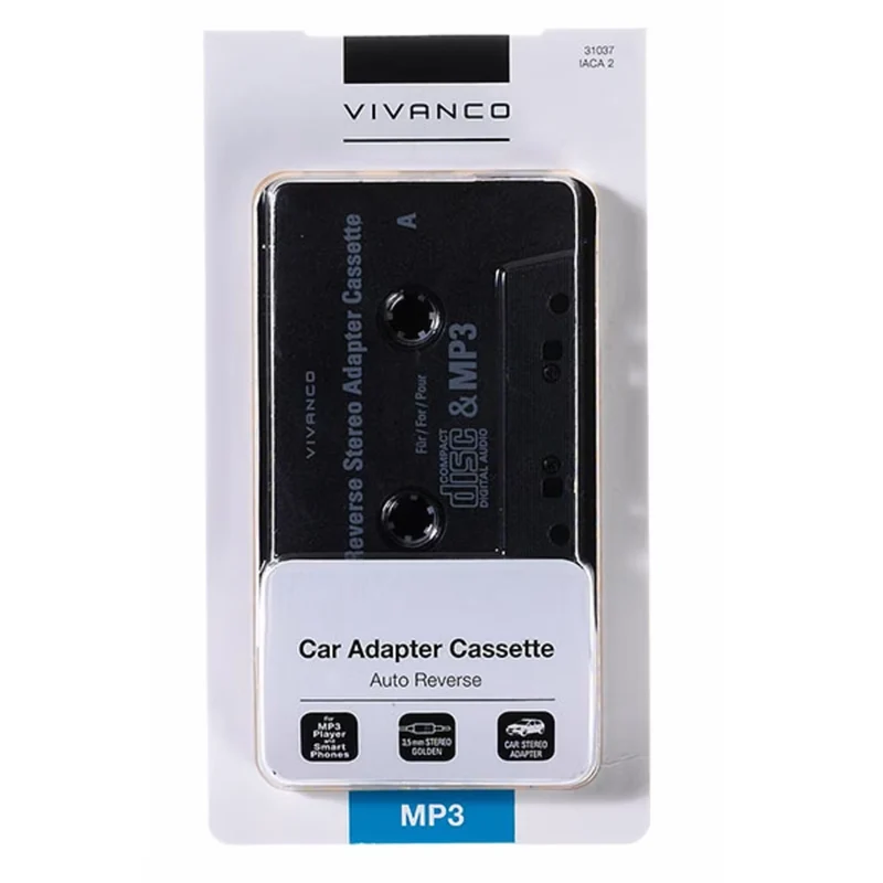 VIVANCO Hochwertige Adapterkassette, kompatibel mit MP3 Geräten, Autoradio Stereo, Auto-Reverse Funktion, 3,5mm Klinkenstecker