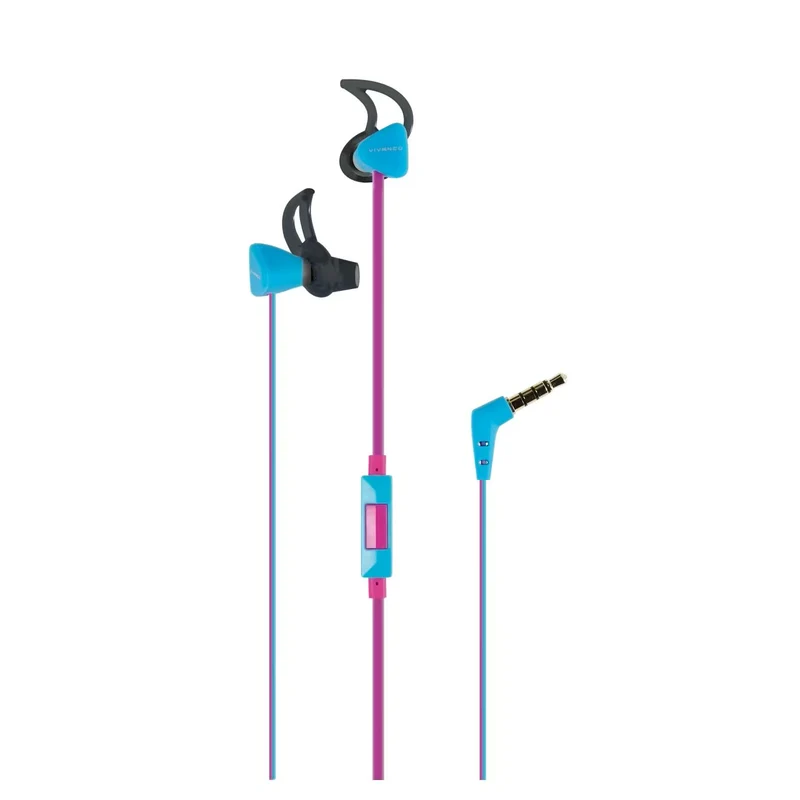 Trendige VIVANCO In-Ear Sportkopfhörer, Rosa, mit Mikrofon, IPX4 Spritzwasserschutz, Silikongehäuse, 3,5 mm Klinke, 1,2 m Flachkabel