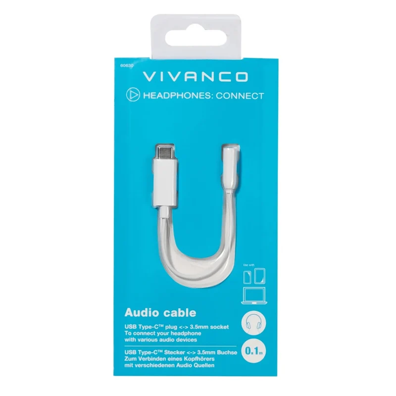 VIVANCO hochwertiger USB Type C Audio Adapter kompatibel mit Smartphone, Tablet und PC, Kopfhörerfunktionen, 0,10m