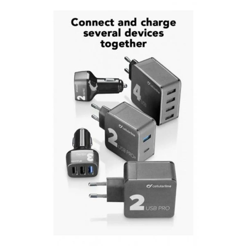 Cellularline Multipower 2 Dual USB Ladegerät 24W, Schnellladung für Smartphone und Tablet, 110-240V