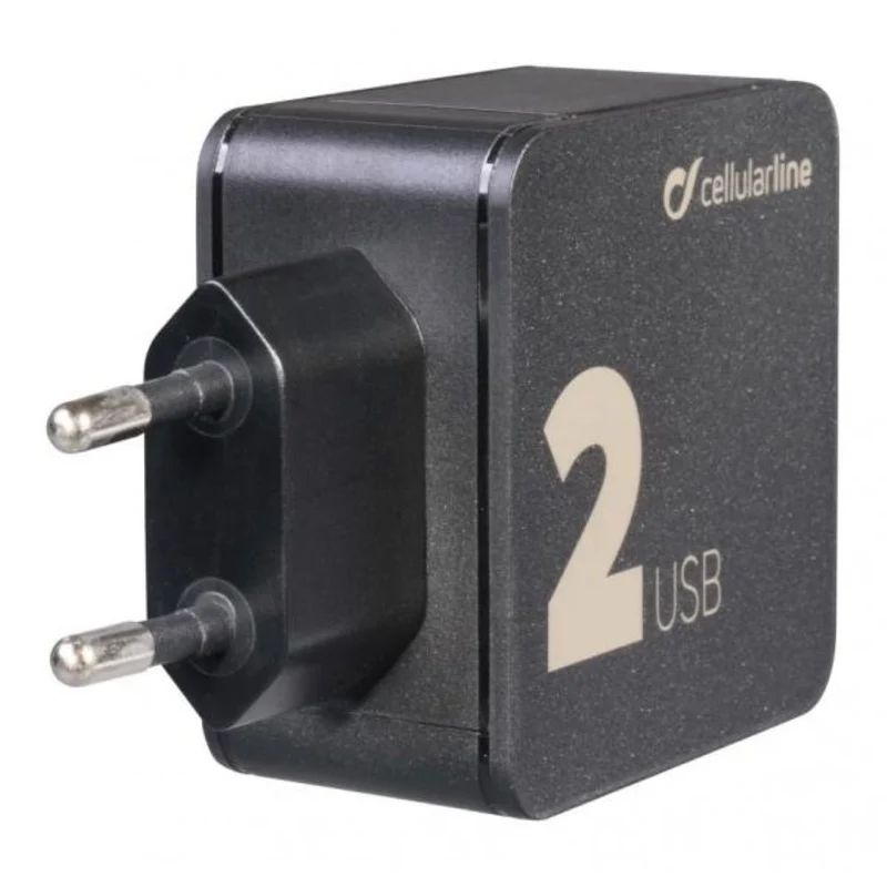Cellularline Multipower 2 Dual USB Ladegerät 24W, Schnellladung für Smartphone und Tablet, 110-240V