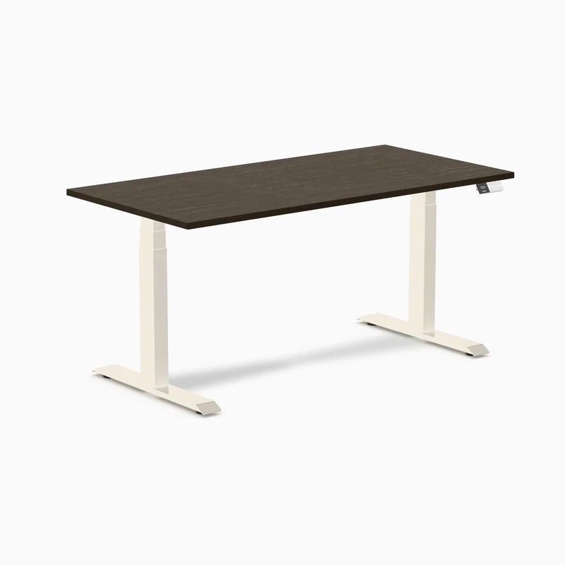 Desky Dual Bamboo Sit Stand Desk 150cm Dark Bamboo Desktop and Wheat Frame