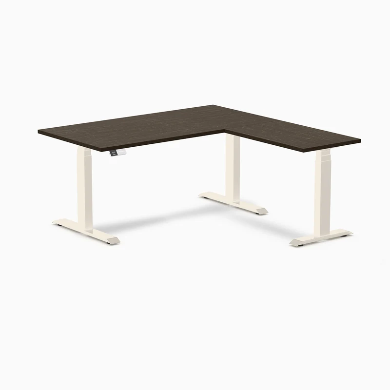 Desky Dark Bamboo L-Shape Sit Stand Desk 150 x 155 cm and Wheat Leg