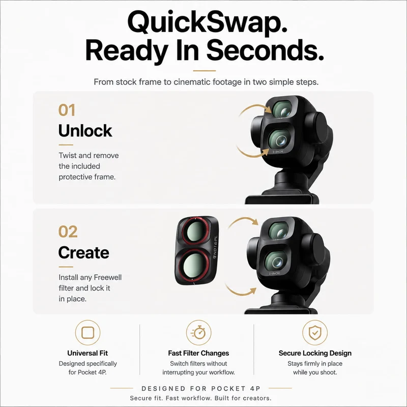 Freewell 4-pack Bright Day Series Filter Set for DJI Osmo Pocket 4P (Black)