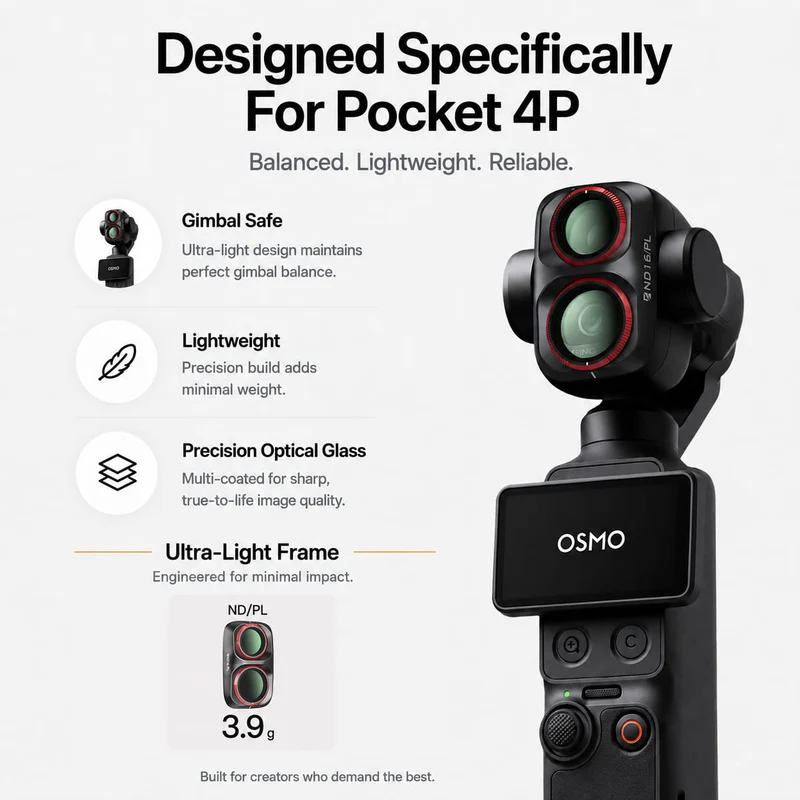 Freewell 4-pack Bright Day Series Filter Set for DJI Osmo Pocket 4P (Black)