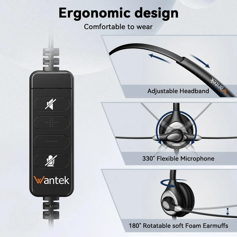 Wantek® h600 Single-Ear USB Headset with Mic