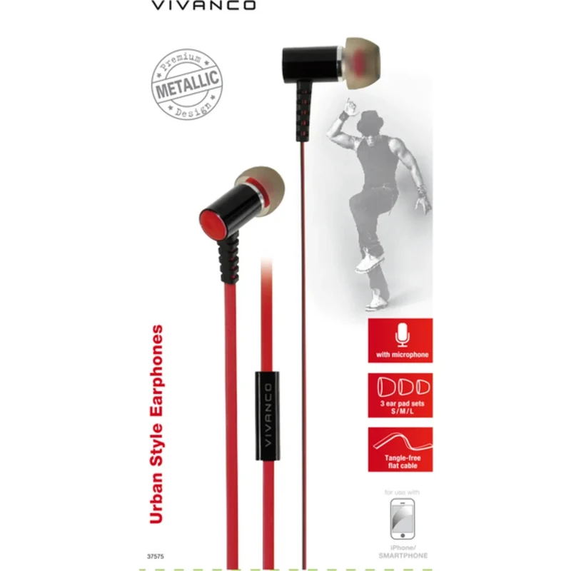 VIVANCO In-Ear Headset rot - Hochwertiges Aluminium Design, kompatibel mit allen Smartphones, Mikrofon, 3,5 mm Klinke, 1,2m Länge