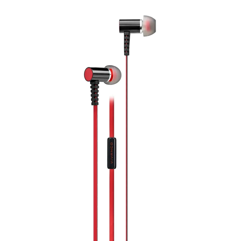 VIVANCO In-Ear Headset rot - Hochwertiges Aluminium Design, kompatibel mit allen Smartphones, Mikrofon, 3,5 mm Klinke, 1,2m Länge