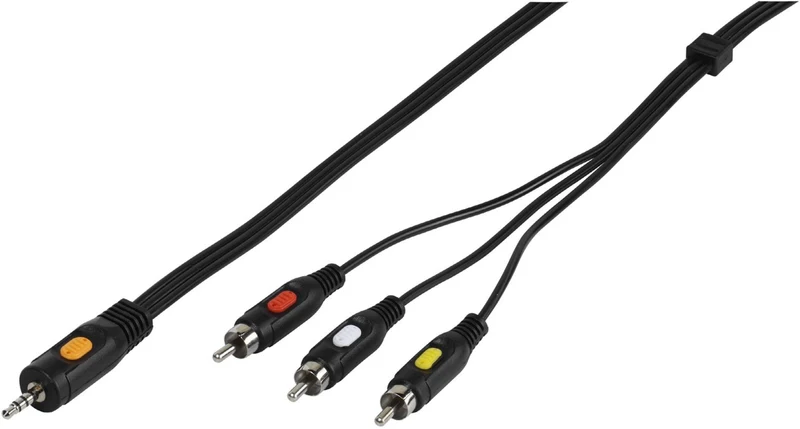 VIVANCO Hochwertiges Cinch Audio Anschlusskabel 2m, 3,5mm Klinke zu 3x Cinch, 4 polig, 75 Ohm Videokabel, schwarz