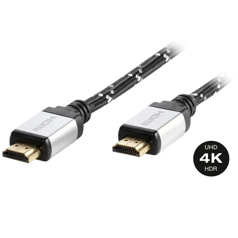 VIVANCO Premium HDMI Kabel, High Speed mit Ethernet, 5 m, 4K, UHD, HDR, 3D, Full HD, vergoldete Kontakte, Textilummantelung