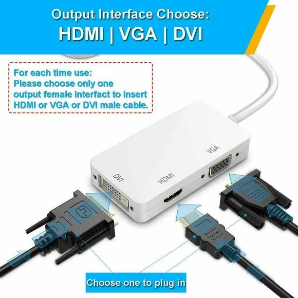 VIVANCO Hochwertiger Universal USB Typ C Hub, Adapter, Mini DisplayPort zu HDMI, VGA, DVI – 0,15 m, hohe Übertragungsrate