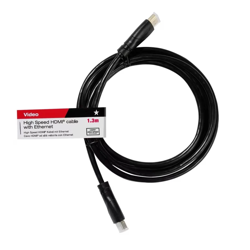 VIVANCO Hochwertiges HDMI Kabel, 1,3m, mit Ethernet, ARC, 3D, 4K Unterstützung, vergoldet, Dual Stream, 10 Gbit/s