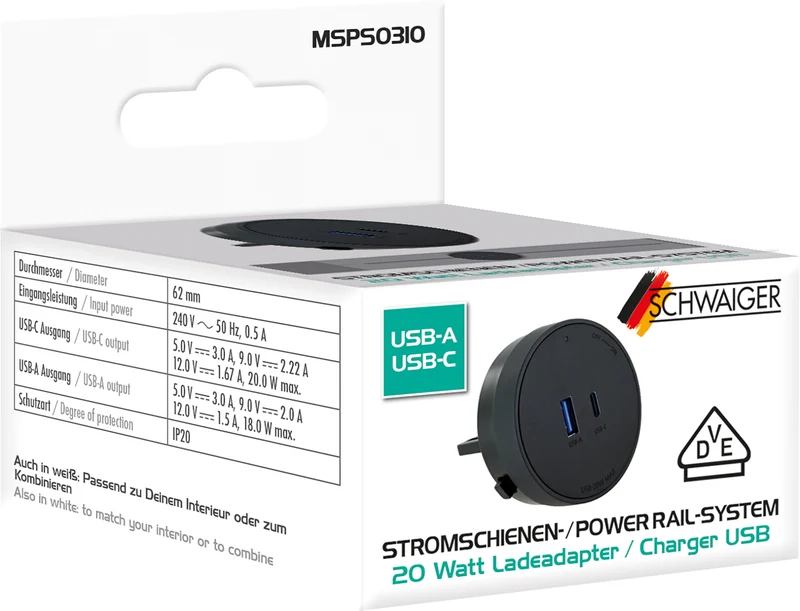 Steckdosen-/USB-Adapter für Stromschienen