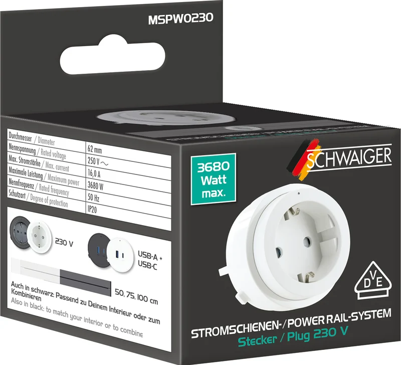 Steckdosen-/USB-Adapter für Stromschienen