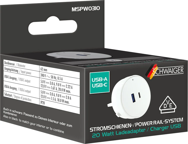 Steckdosen-/USB-Adapter für Stromschienen