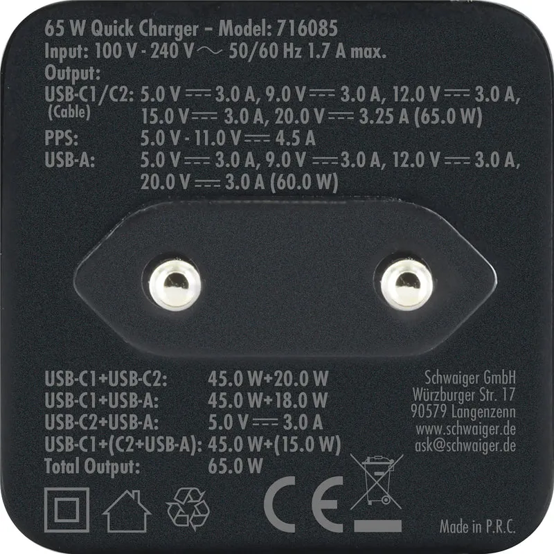 Schnell-Ladegerät mit ausziehbarem Kabel 65W