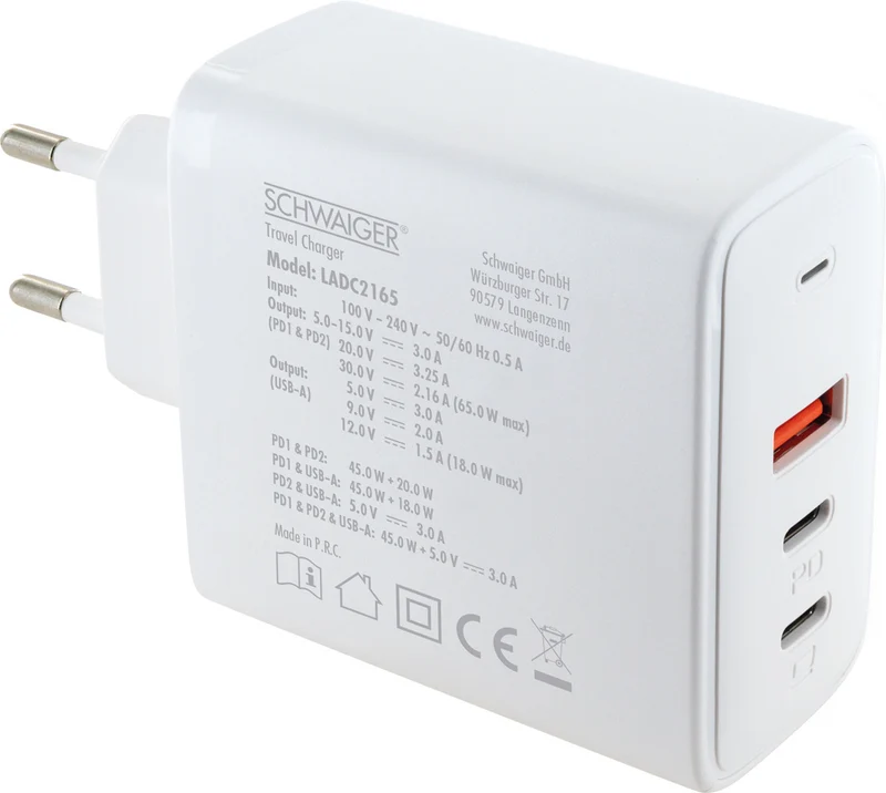 Schnell-Ladeadapter USB-C & A 65W