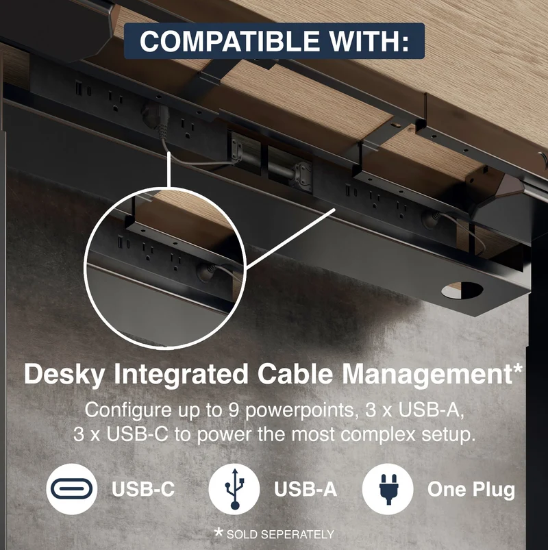 Desky Dual Mini Sit Stand Desk 900x500 Black Desktop and White Frame