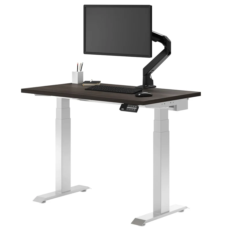 Desky Dual Mini Sit Stand Desk 800x500 Burnished Wood Desktop and White Frame