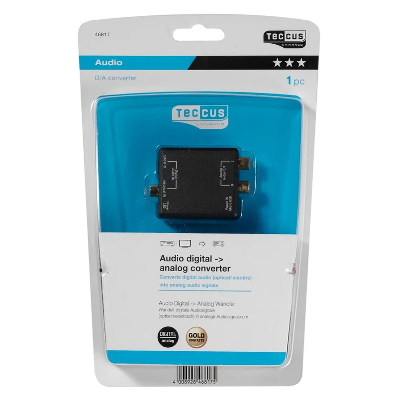 Hochwertiger VIVANCO Audio Digital zu Analog Wandler, 0,5 m Kabel, kompaktes Audio Zubehör