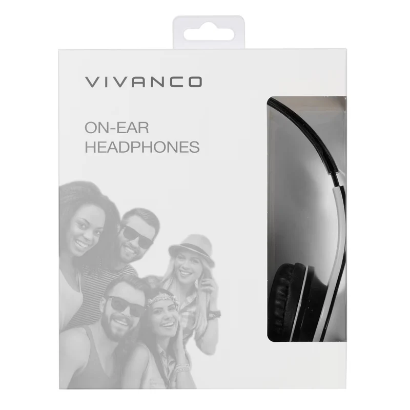 Stylische VIVANCO On-Ear Kopfhörer, Schwarz, Glossy Design, weiche Polster und starker Klang, 3,5 mm Klinke