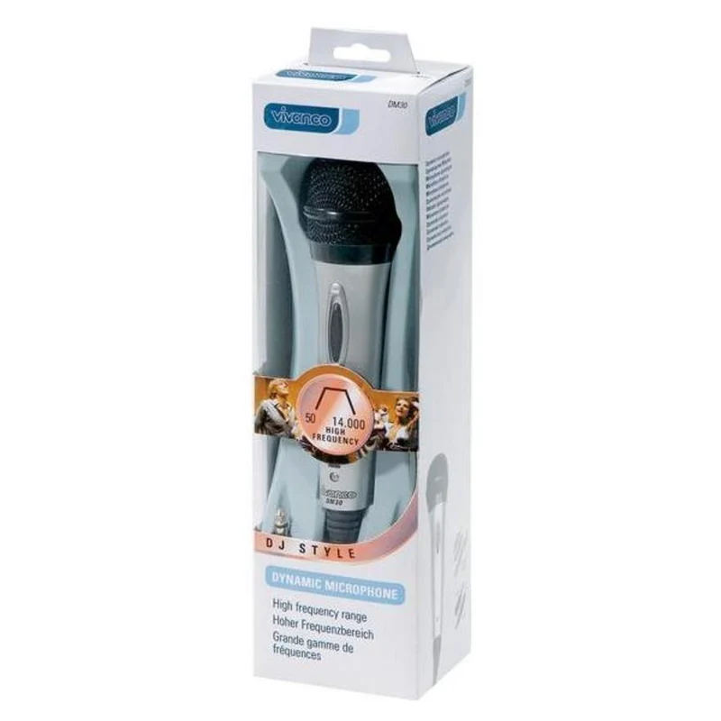 VIVANCO Hochwertiges Dynamisches Mikrofon DM30, uni-direktional, 3,1m Kabel, Windschutz, 3,5mm und 6,3mm Stecker, Silber