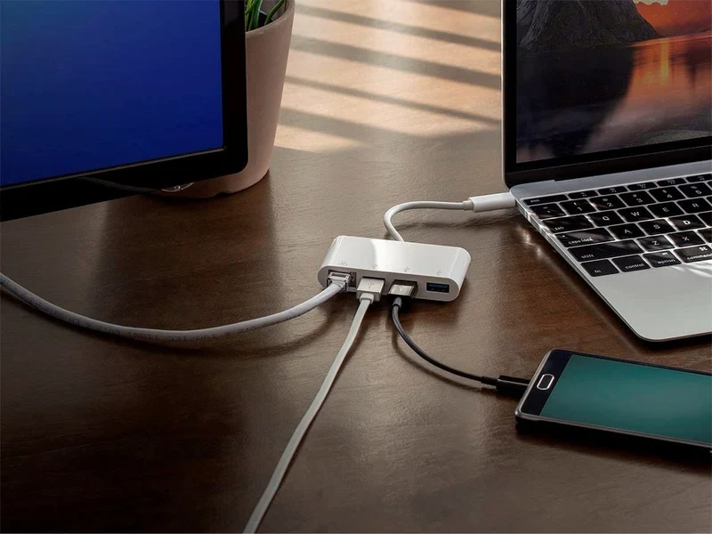 Hochwertiger VIVANCO USB Type C HDMI Adapter 3in1, 1080p, USB 3.1 Super Speed, Ladefunktion, 0,10 m