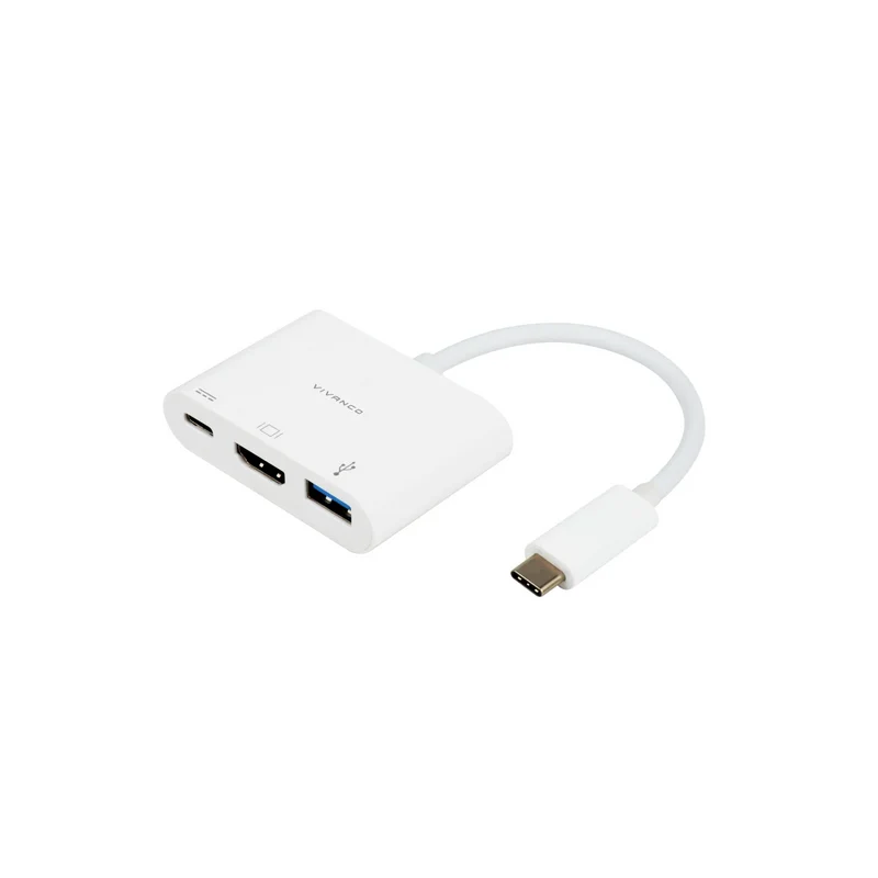 Hochwertiger VIVANCO USB Type C HDMI Adapter 3in1, 1080p, USB 3.1 Super Speed, Ladefunktion, 0,10 m