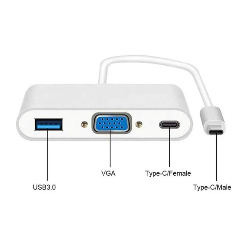 VIVANCO Grandioser USB Type-C Hub, VGA Adapter 3in1, Unterstützt USB 3.1 Super Speed 5 Gbps, Auflösung bis zu 2048x1152 bei 60 Hz