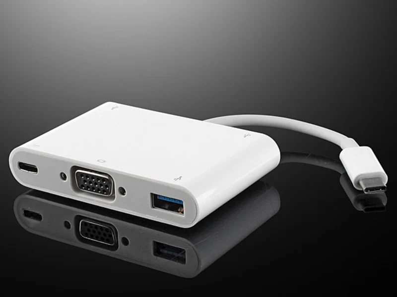 VIVANCO Grandioser USB Type-C Hub, VGA Adapter 3in1, Unterstützt USB 3.1 Super Speed 5 Gbps, Auflösung bis zu 2048x1152 bei 60 Hz