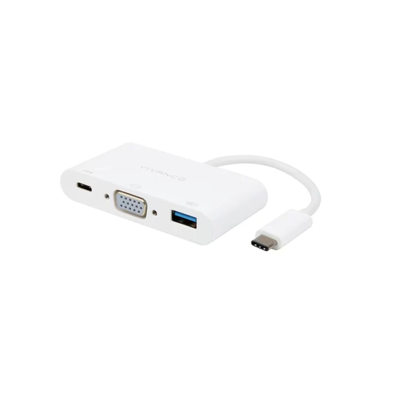 VIVANCO Grandioser USB Type-C Hub, VGA Adapter 3in1, Unterstützt USB 3.1 Super Speed 5 Gbps, Auflösung bis zu 2048x1152 bei 60 Hz