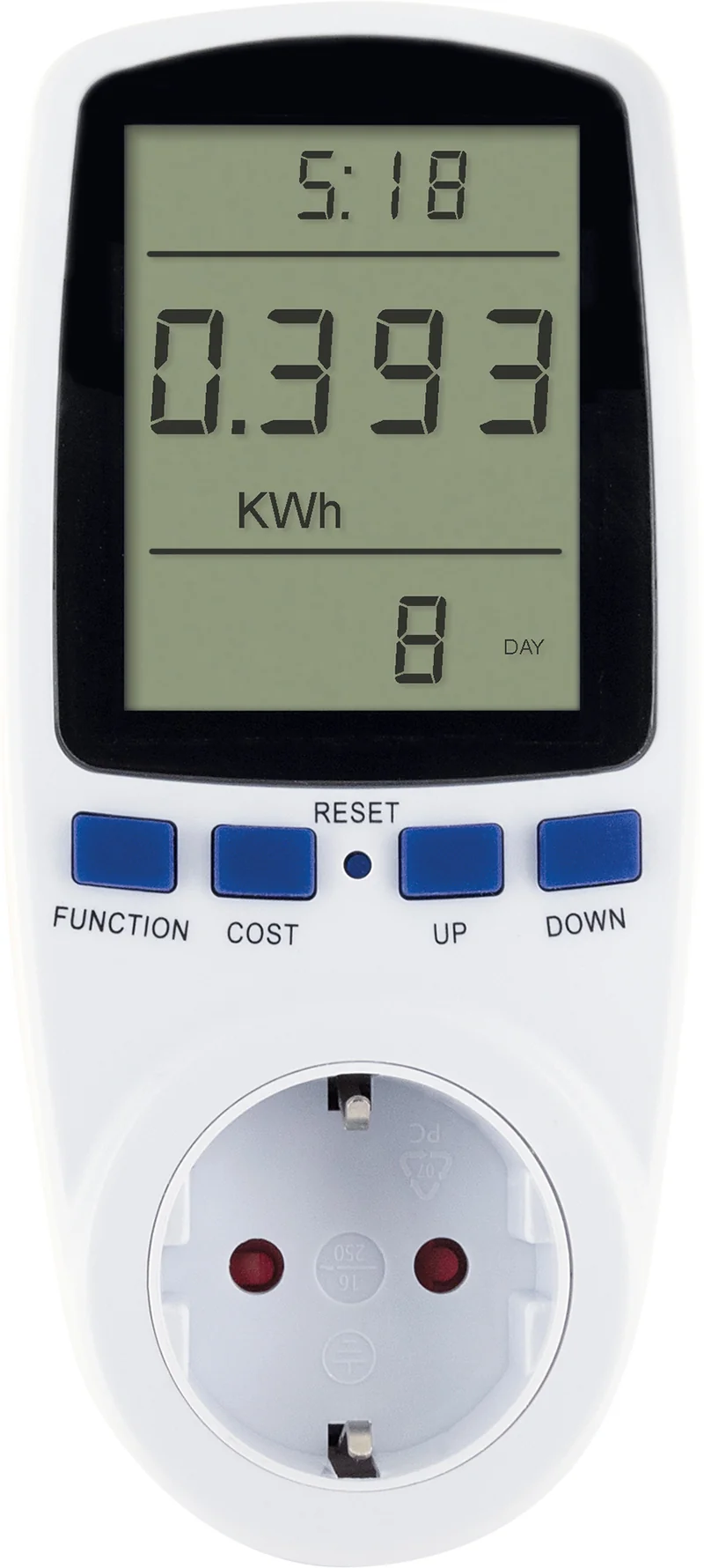 Energiekosten-/ Einspeisemessgerät mit beleuchtetem Display