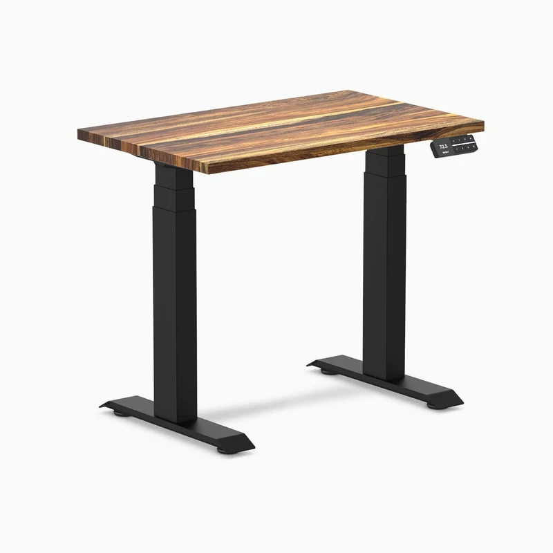 Desky Dual Mini Hardwood Sit Stand Desk 80cm Maple Desktop and White Frame