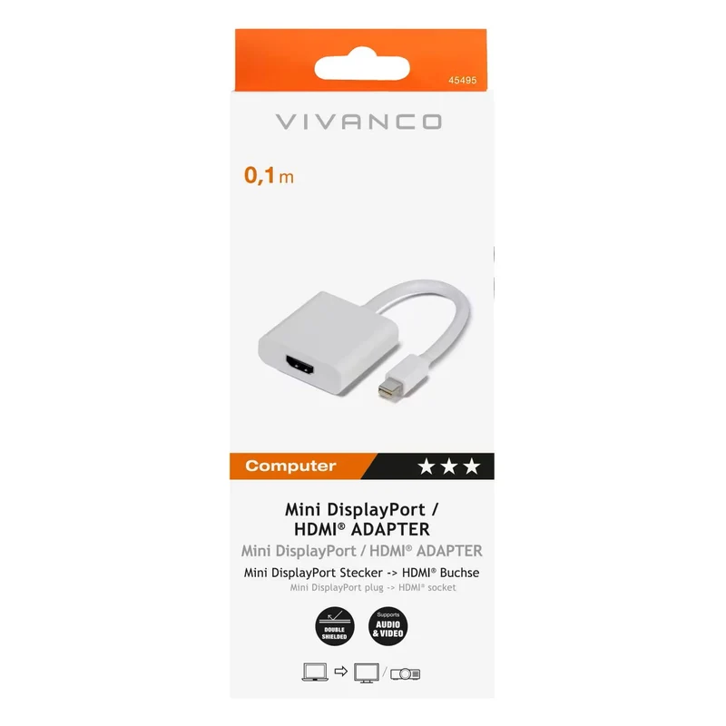 VIVANCO Hochwertiger Mini DisplayPort HDMI Adapter, kompatibel mit MacBook, 0,1m, kompakt, vergoldet, stabile Verbindung