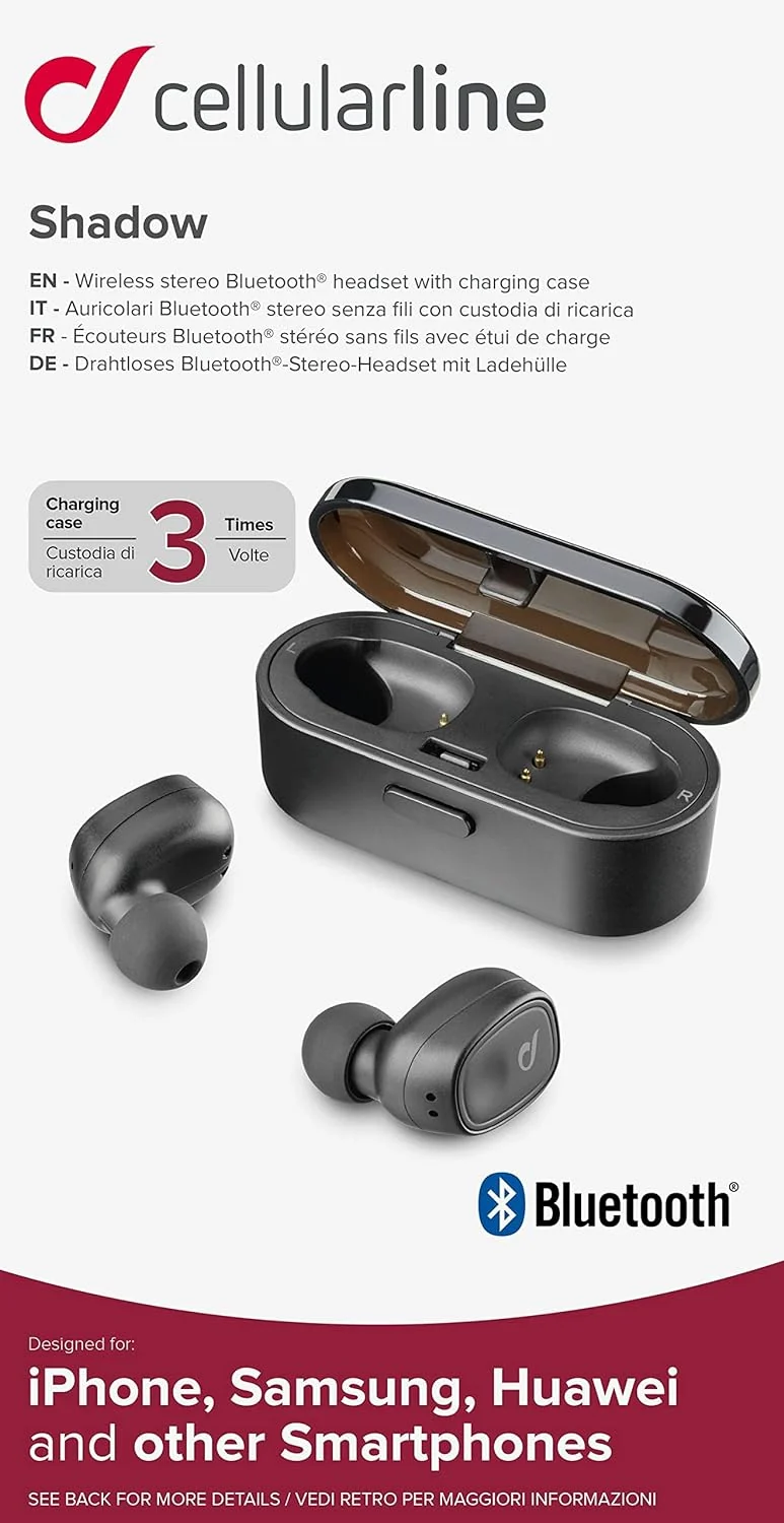 Bluetooth InEar Kopfhörer Cellularline Ultimate TWS Shadow mit 25h Standby und 3h Gesprächszeit in schwarz