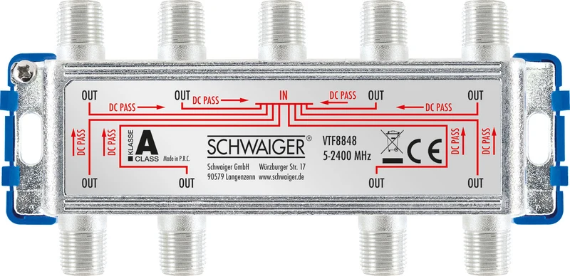 Verteiler 8-fach für SAT-, Antennen- und Kabelanlagen 16 dB