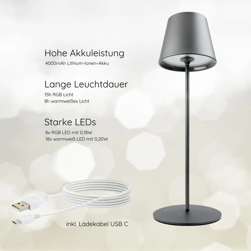 Tischleuchte teilbar mit Touchsteuerung Anthrazit/Schwarz/Weiß