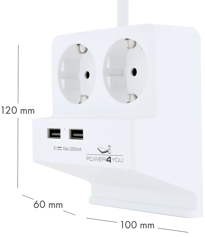 Smartphone-Halter mit 2x Steckdose + 2x USB 2.0 A