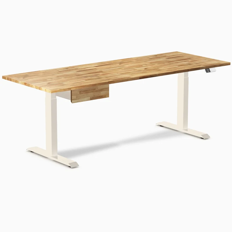 Desky Dual Hardwood Standing Desk With Drawer 200cm Acacia Desktop and Wheat Frame