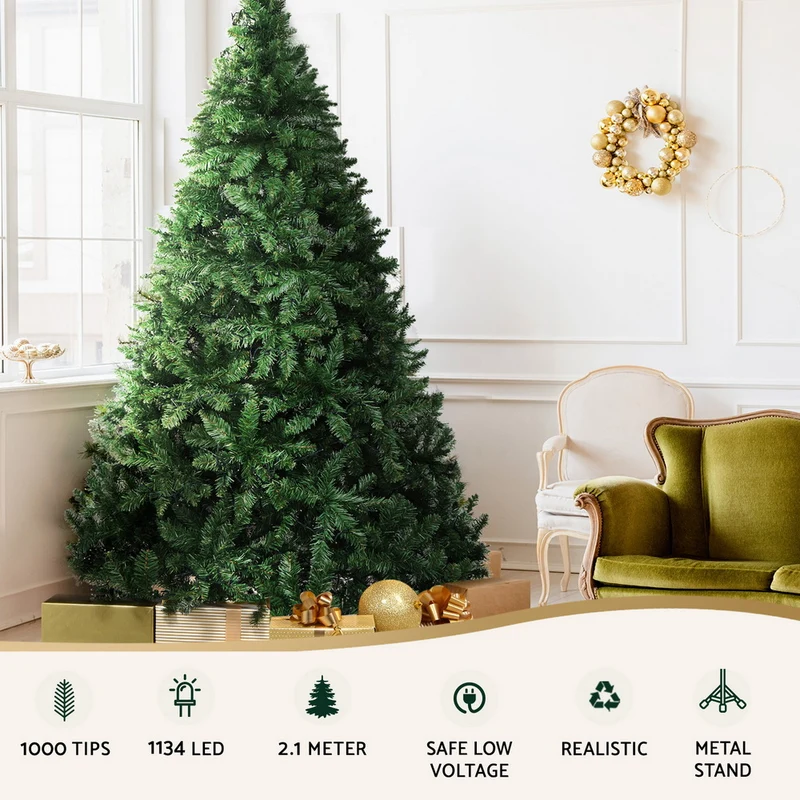Jingle Jollys Christmas Tree 2.1m Xmas Tree Decorations 1134 LEDs 8 Light Modes