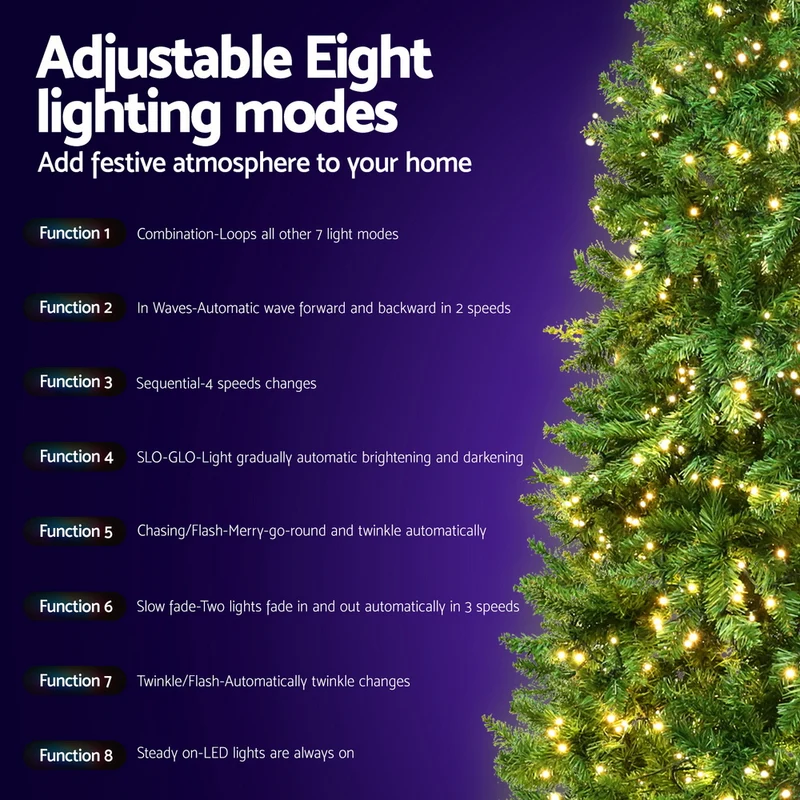 Jingle Jollys Christmas Tree 2.1m Xmas Tree Decorations 1134 LEDs 8 Light Modes