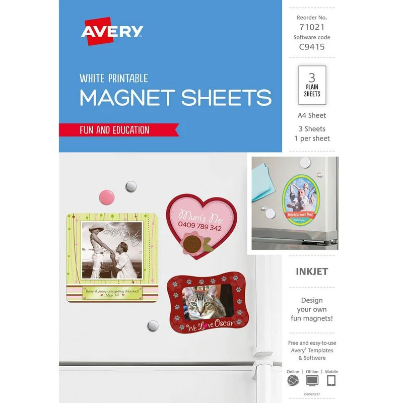 Avery 71021 C9415 Inspired Fridge Magnet A4 3 Sheets