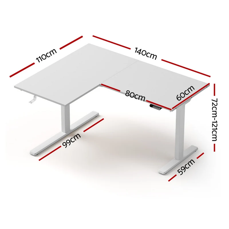 Artiss L‑Shape Electric Motorised Sit‑Stand Standing Desk Height Adjustable - White