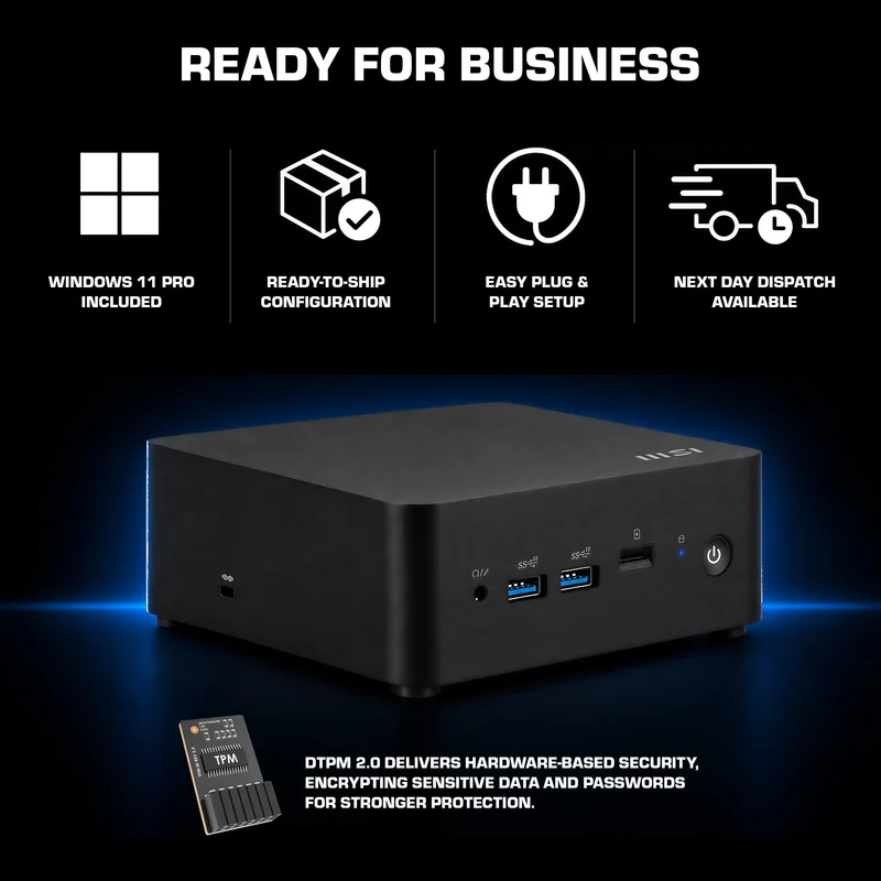 MSI CUBI NUC 1M, Intel Core 7-150U, 16GB RAM, 1TB SSD, Windows 11 Professional, Mini Desktop Computer