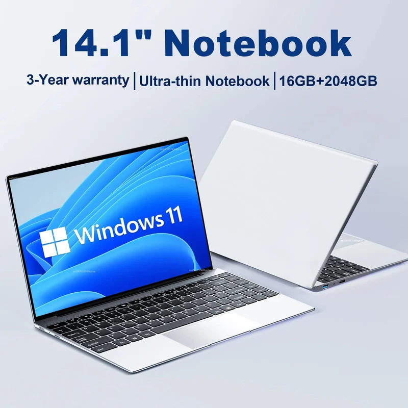 14.1 collu īpaši plāns klēpjdators, 16 GB RAM 2 TB SSD Intel N3700 piezīmjdators Gamer 1920*1080 displejs biroja mācību dators dators Windows 11 Pro