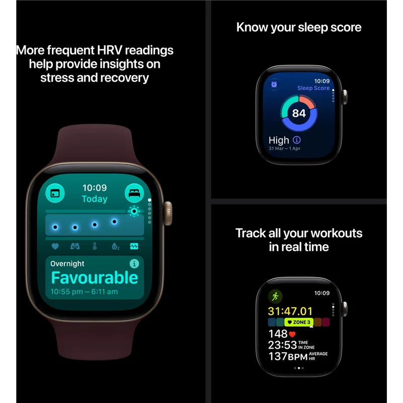 Apple Watch Series 12 42mm Radiant Gold Titanium Case GPS + Cellular Sport Band (S/M) [Burgundy]