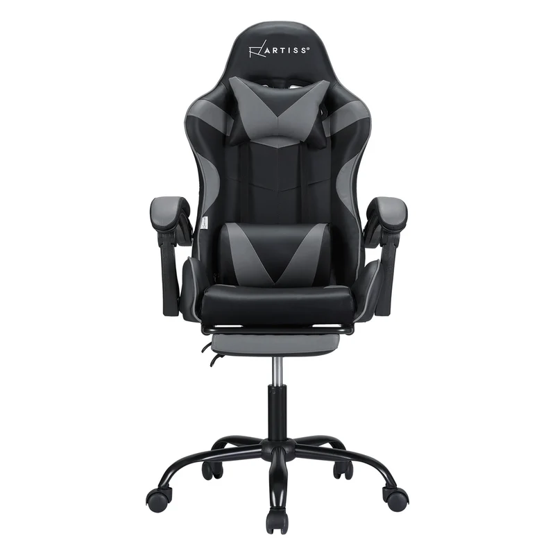 Artiss 2 Point Massage Gaming Office Chair Footrest (Grey)