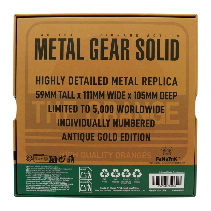 Fanattik Limited Edition Metal Gear Solid 2 Replica Antique Gold Plated Cardboard Box